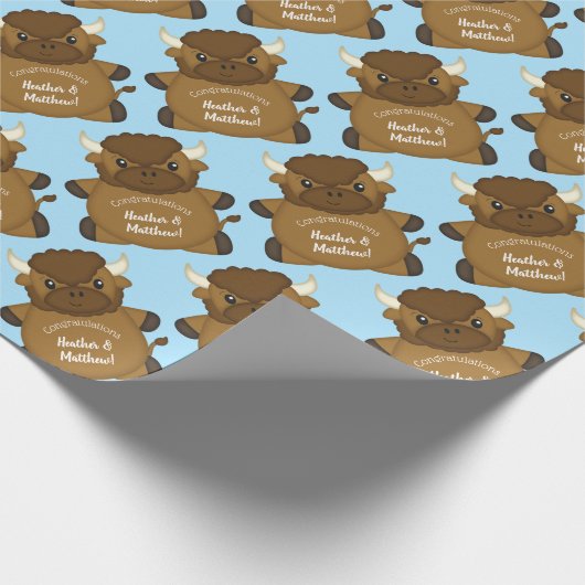 Bison Buffalo Baby shower Blue Cadeaupapier (Hoek)