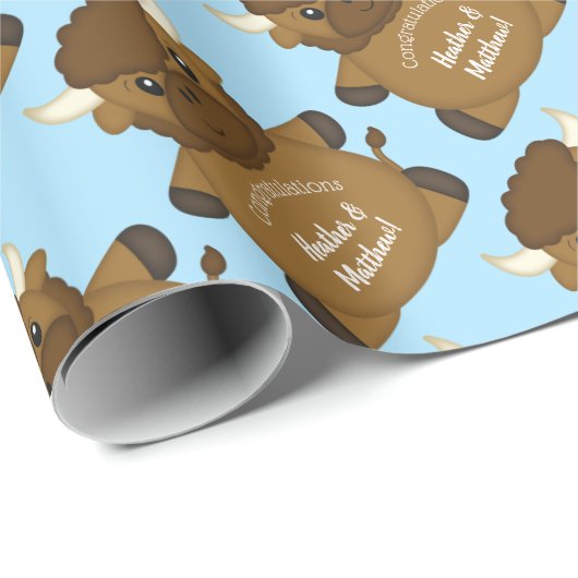 Bison Buffalo Baby shower Blue Cadeaupapier (Rol Hoek)