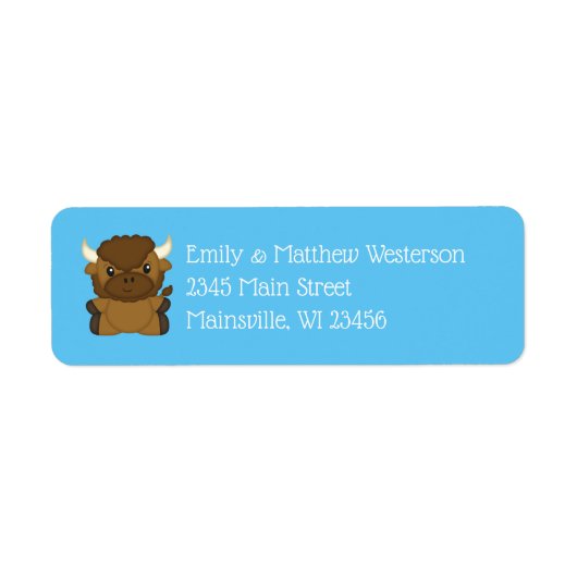 Bison Buffalo Baby shower Blue Etiket (Voorkant)