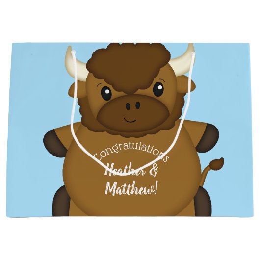 Bison Buffalo Baby shower Blue Groot Cadeauzakje (Voorkant)