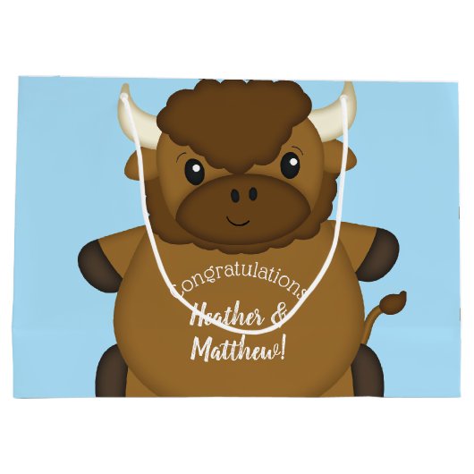 Bison Buffalo Baby shower Blue Groot Cadeauzakje (Achterkant)