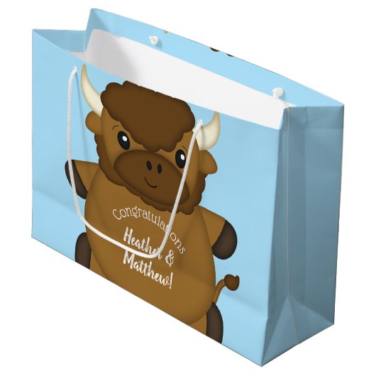 Bison Buffalo Baby shower Blue Groot Cadeauzakje (Voorkant Gekanteld)