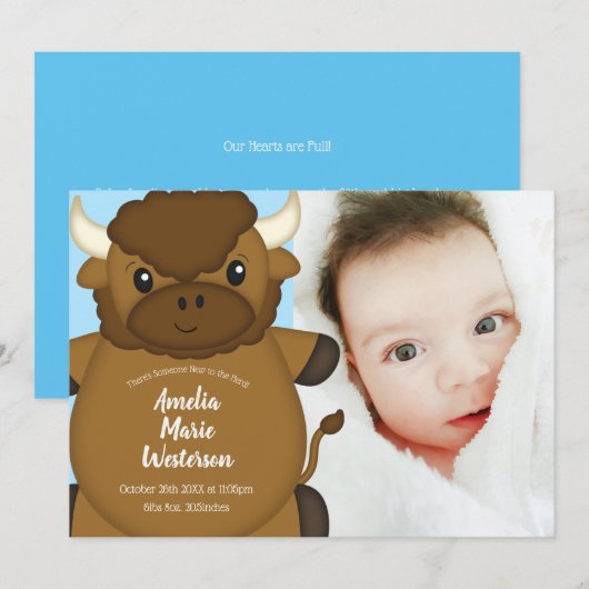 Bison Buffalo Baby shower Blue Kaart (Voorkant / Achterkant)