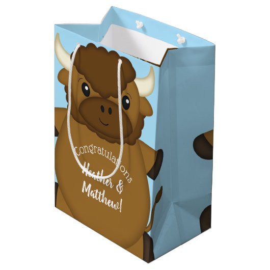 Bison Buffalo Baby shower Blue Medium Cadeauzakje (Achterkant Gekanteld)