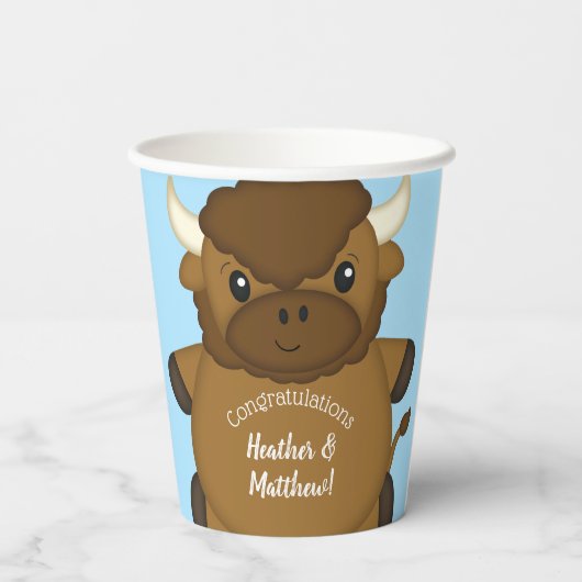 Bison Buffalo Baby shower Blue Papieren Bekers (Achterkant)