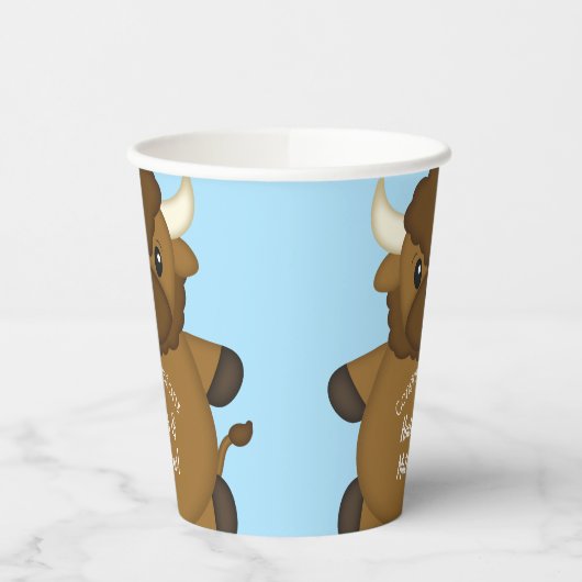 Bison Buffalo Baby shower Blue Papieren Bekers (Links)