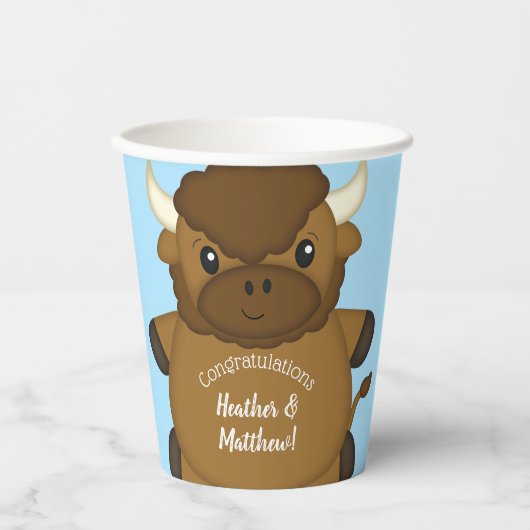 Bison Buffalo Baby shower Blue Papieren Bekers (Voorkant)