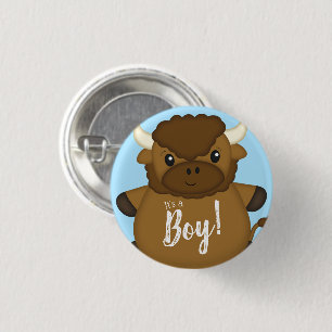 Bison Buffalo Baby shower Blue Ronde Button 3,2 Cm