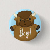 Bison Buffalo Baby shower Blue Ronde Button 3,2 Cm (Voorkant)