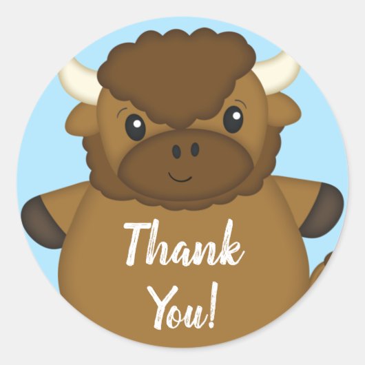 Bison Buffalo Baby shower Blue Ronde Sticker (Voorkant)