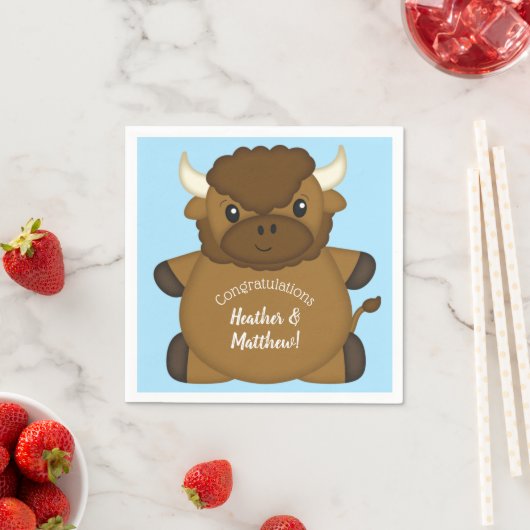 Bison Buffalo Baby shower Blue Servet (Insitu)