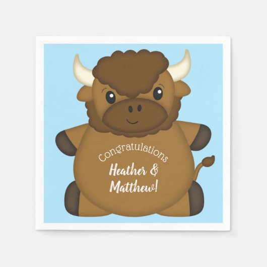 Bison Buffalo Baby shower Blue Servet (Voorkant)