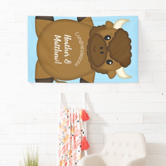 Bison Buffalo Baby shower Blue Spandoek (Insitu)