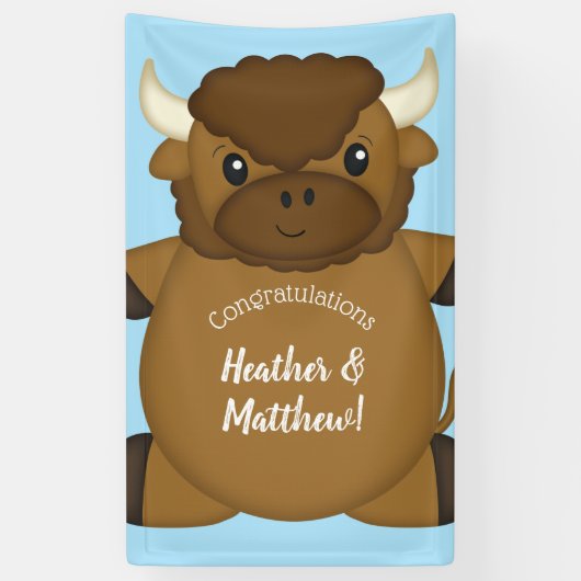 Bison Buffalo Baby shower Blue Spandoek (Verticaal)