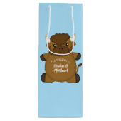 Bison Buffalo Baby shower Blue Wijn Cadeautas (Voorkant)