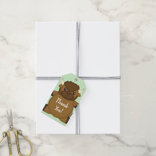 Bison Buffalo-Baby shower Cadeaulabel (Met Touw)
