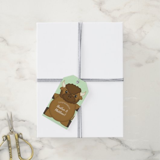 Bison Buffalo-Baby shower Cadeaulabel (Met Touw)