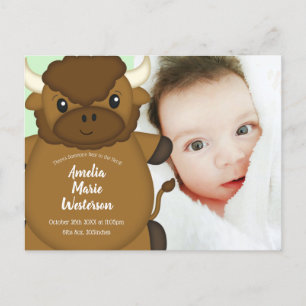 Bison Buffalo Baby shower Green Briefkaart