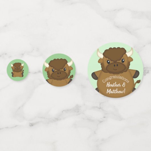 Bison Buffalo Baby shower Green Confetti (Voorkanten)