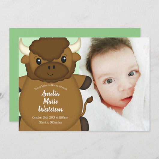 Bison Buffalo Baby shower Green Kaart (Voorkant / Achterkant)