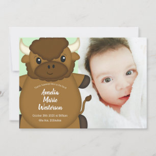 Bison Buffalo Baby shower Green Kaart