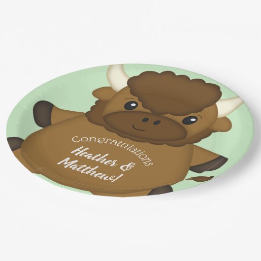 Bison Buffalo Baby shower Green Papieren Bordje (Gekanteld)