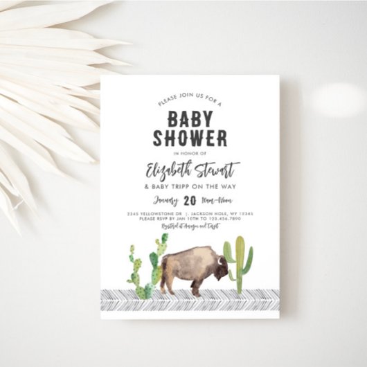 Bison Buffalo Baby shower Invitation Kaart