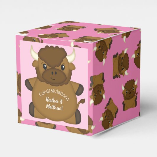 Bison Buffalo Baby shower Roze Bedankdoosjes (Voorkant Zijde)