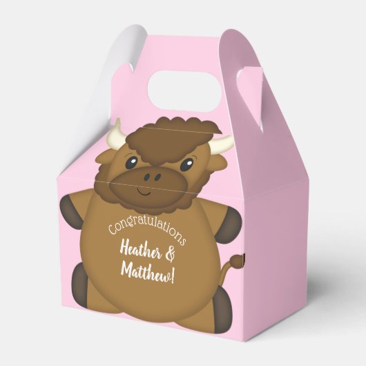 Bison Buffalo Baby shower Roze Bedankdoosjes (Voorkant Zijde)