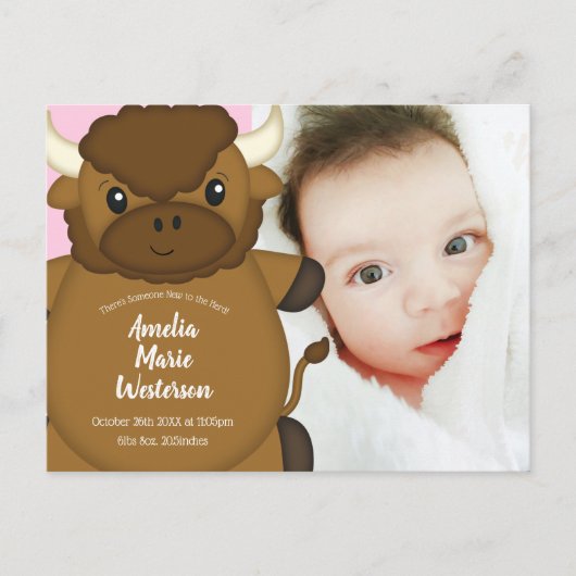 Bison Buffalo Baby shower Roze Briefkaart (Voorkant)