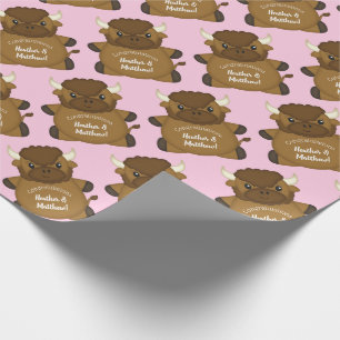 Bison Buffalo Baby shower Roze Cadeaupapier