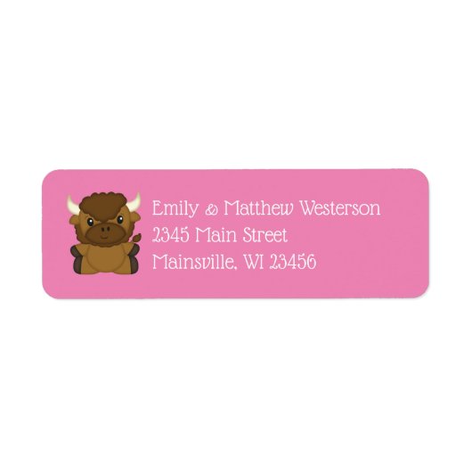 Bison Buffalo Baby shower Roze Etiket (Voorkant)
