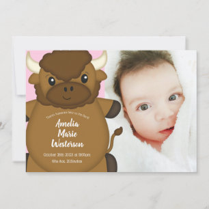 Bison Buffalo Baby shower Roze Kaart