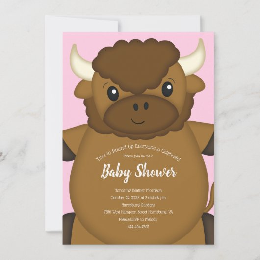 Bison Buffalo Baby shower Roze Kaart (Voorkant)