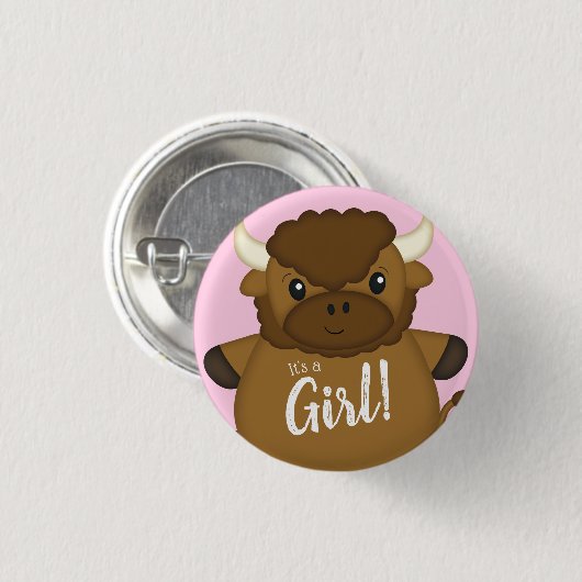 Bison Buffalo Baby shower Roze Ronde Button 3,2 Cm (Voorkant /achterkant)