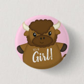Bison Buffalo Baby shower Roze Ronde Button 3,2 Cm (Voorkant)