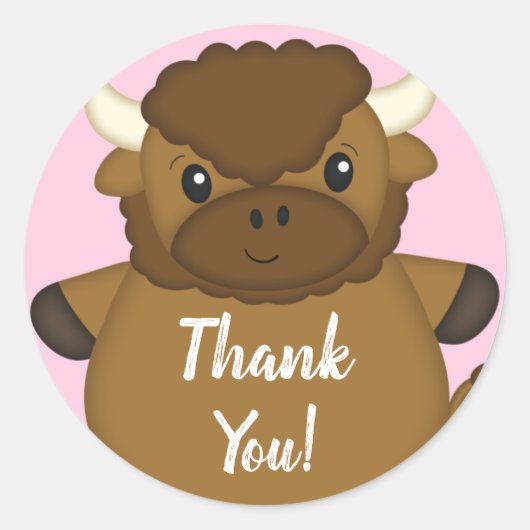 Bison Buffalo Baby shower Roze Ronde Sticker (Voorkant)