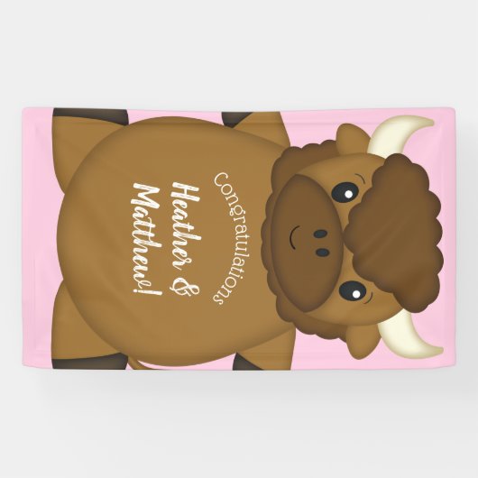 Bison Buffalo Baby shower Roze Spandoek (Horizontaal)