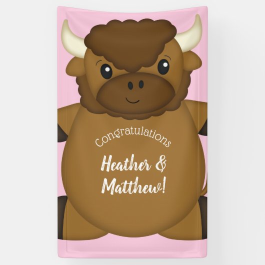 Bison Buffalo Baby shower Roze Spandoek (Verticaal)