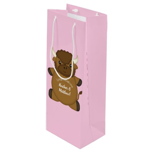 Bison Buffalo Baby shower Roze Wijn Cadeautas (Voorkant Gekanteld)