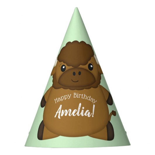 Bison Buffalo Birthday Party Green Feesthoedjes (Voorkant)