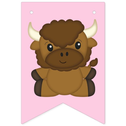 Bison Buffalo Birthday Party roze Vlaggetjes (Eerste vlag)