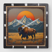 Bison Buffalo Bison bij zonsondergang Vierkante Klok (Voorkant)