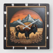 Bison Buffalo Bison Medallion Vierkante Klok (Voorkant)