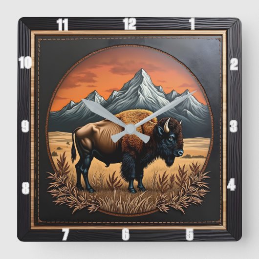 Bison Buffalo Bison Medallion Vierkante Klok (Voorkant)