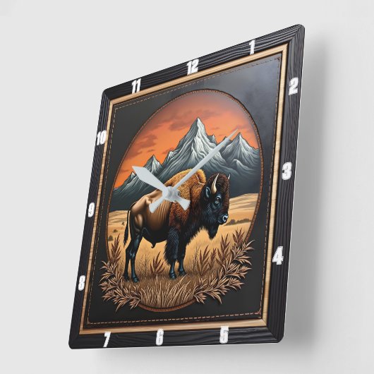 Bison Buffalo Bison Medallion Vierkante Klok (Hoek)