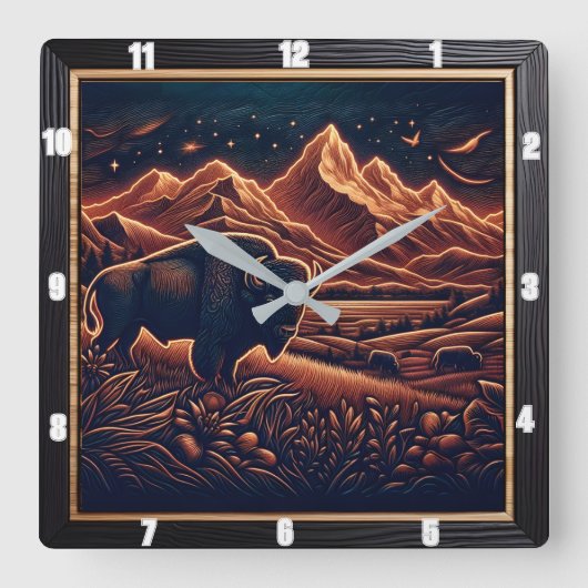 Bison Buffalo Celestial Bison Vierkante Klok (Voorkant)