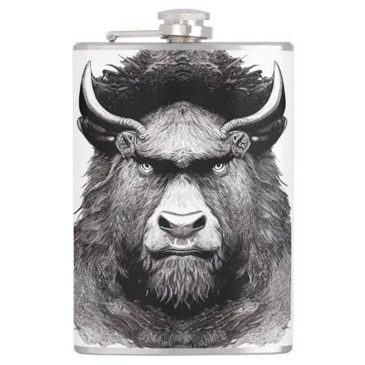 Bison Buffalo Dierlijke Wilde Natuur Illustratieli Heupfles (Voorkant)