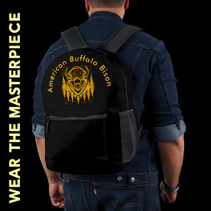 Bison Buffalo Head Illustratie te midden van hoge  Bedrukte Rugzak