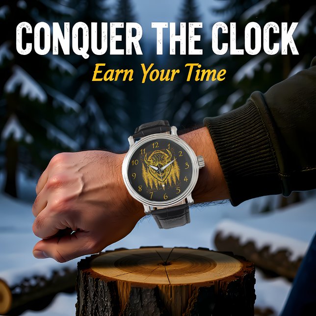 Bison Buffalo Head Illustratie te midden van hoge  Horloge (Creator heeft geüpload)